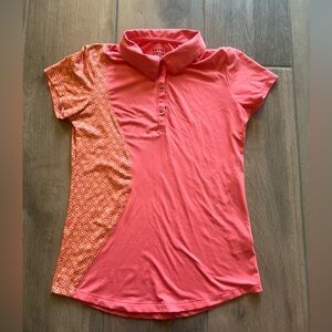 Bette & Court  Coral Pink/orange Collared Half Sleeve Activewear T Shirt In XS